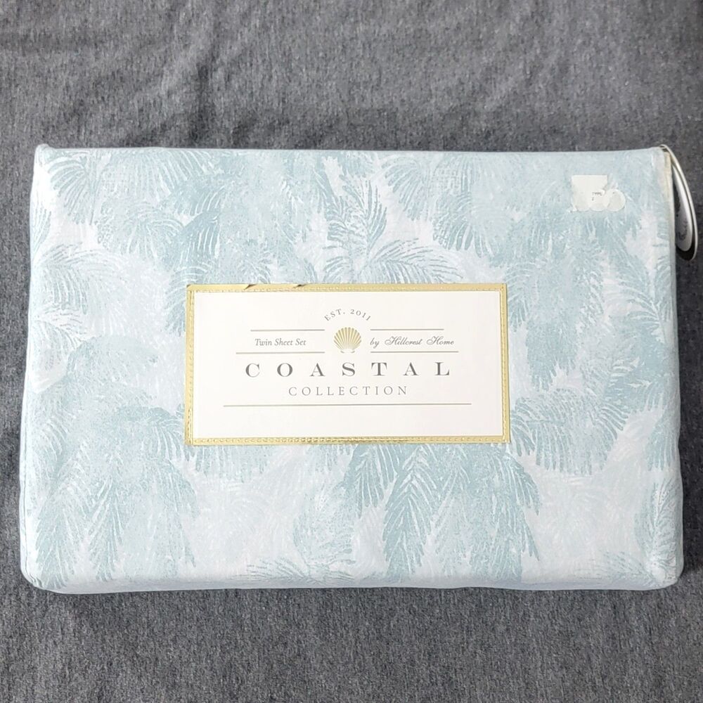 Hillcrest Home Coastal Collection Twin Sheet Set Light Blue Botanical Ferns